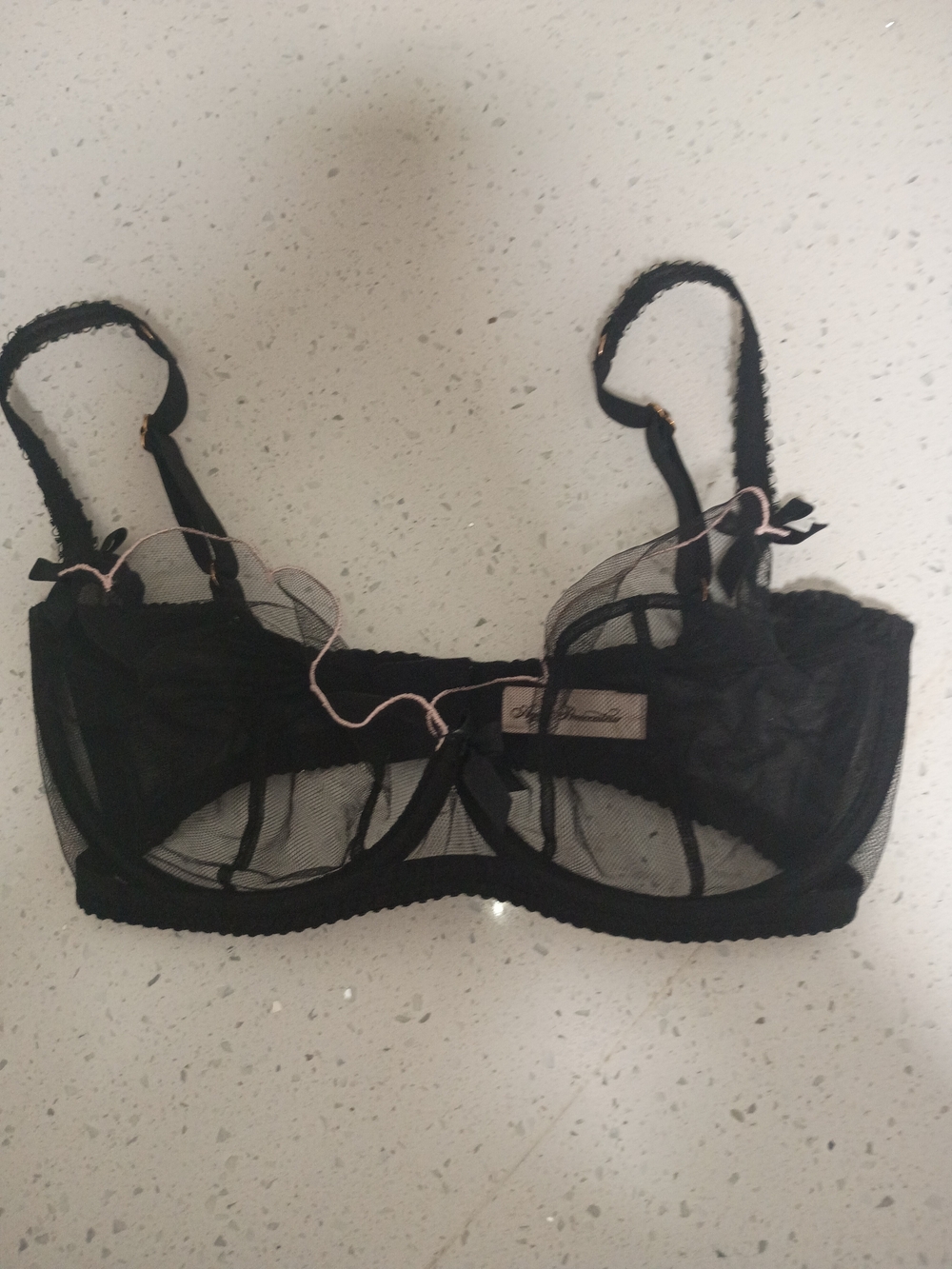 Agent Provocateur Black Sheer Underwire Bra with Pink Piping